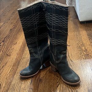 Freebird by Steven Black Leather Oxford Embroidered Knee Boots